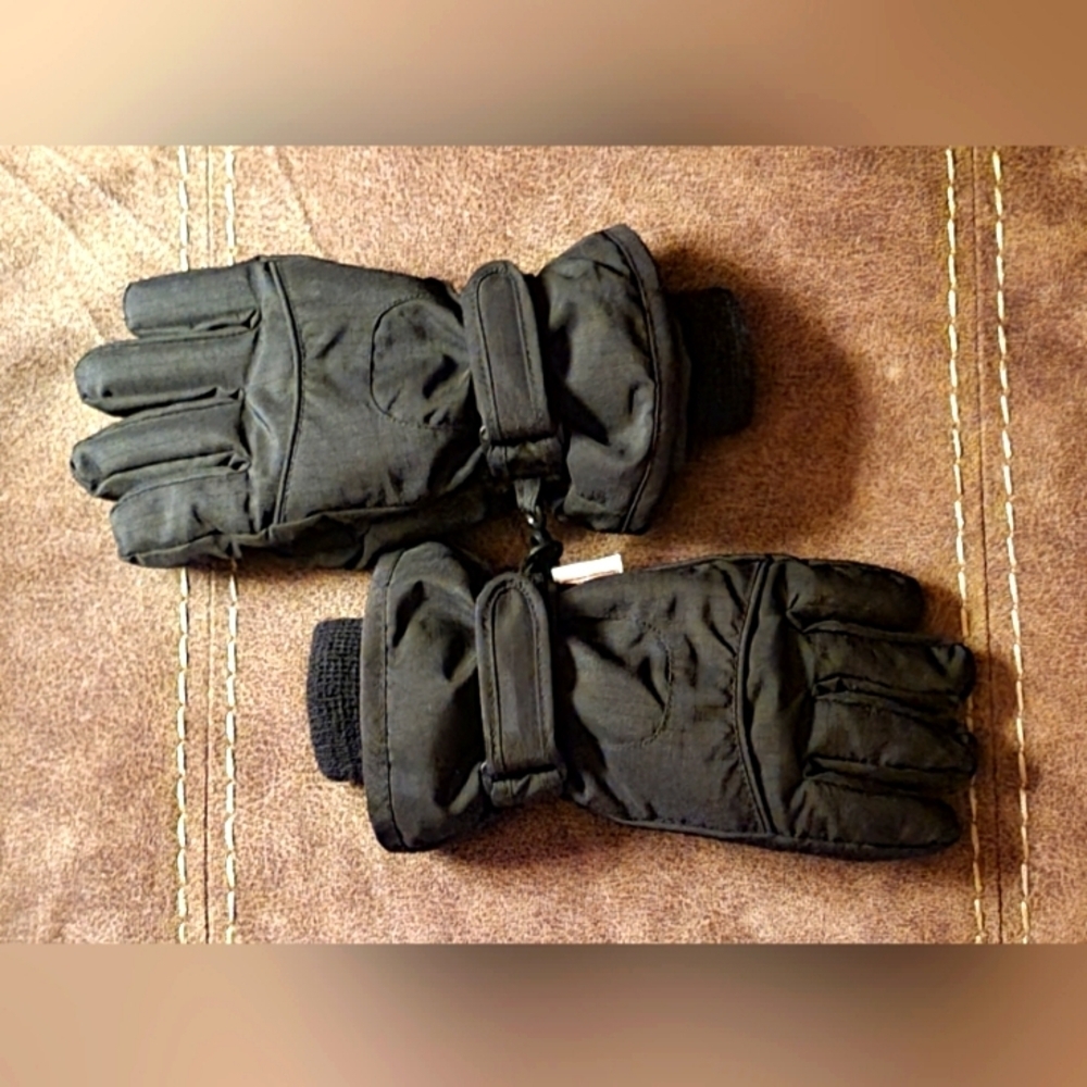 KIDS BLACK WATERPROOF, THERMOLITE ADJUSTABLE GLOVES SIZE S/M-M/M, 4/7. ☆3FOR$30☆